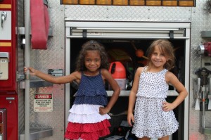 girls on fire truck